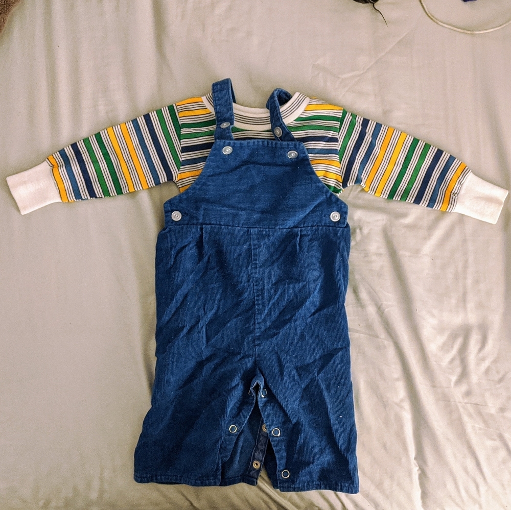80's VINTAGE boys shirt & corduroy overalls 1 yr